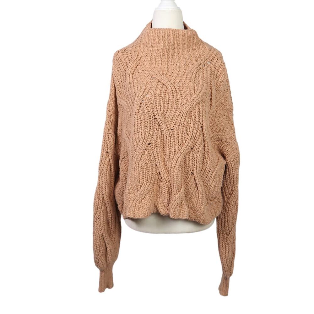 Free People Seasons Change tan almond chunky knit turtleneck sweater M